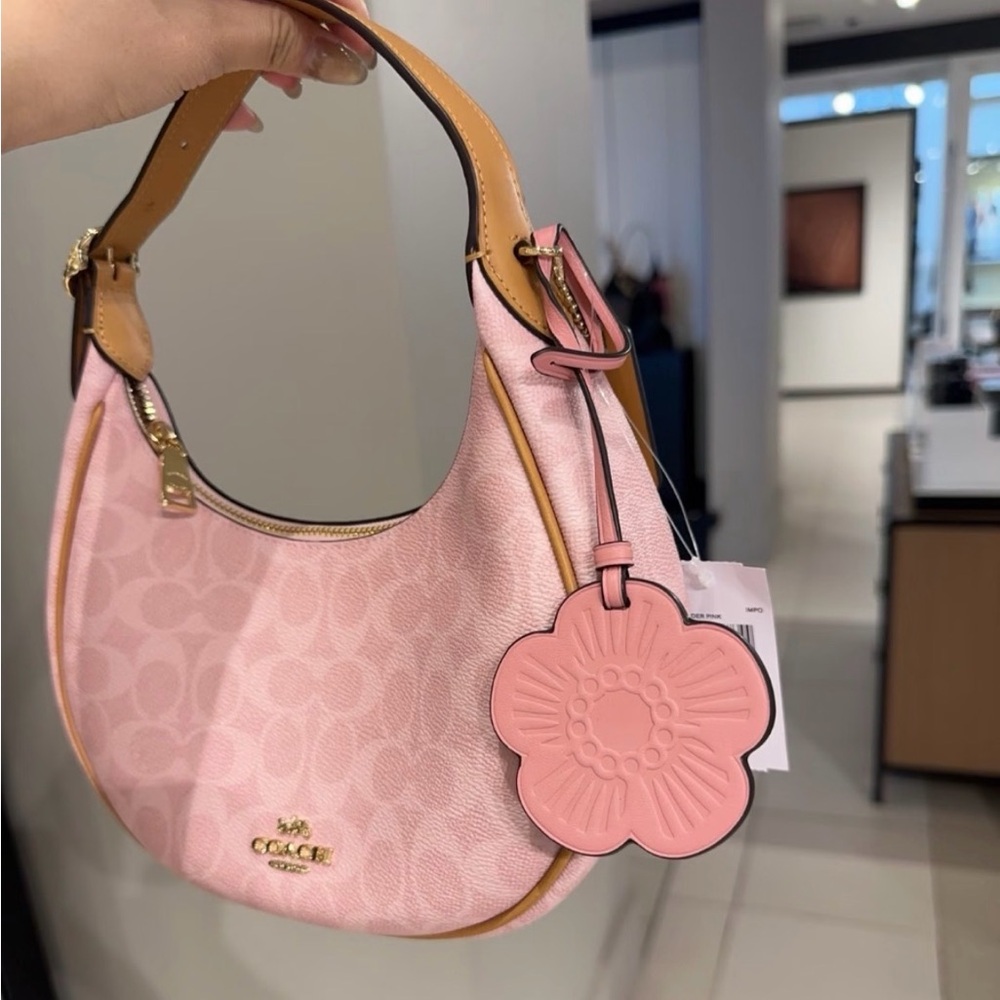 Coach Emily Shoulder Bag in Signature Canvas with Charms in powder pink